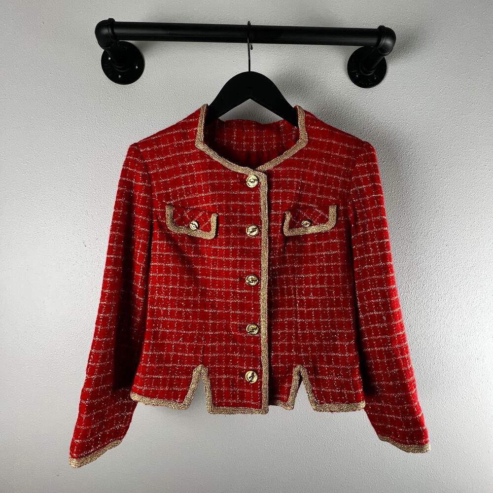 Vintage Red and Gold Metallic Party Blazer Small